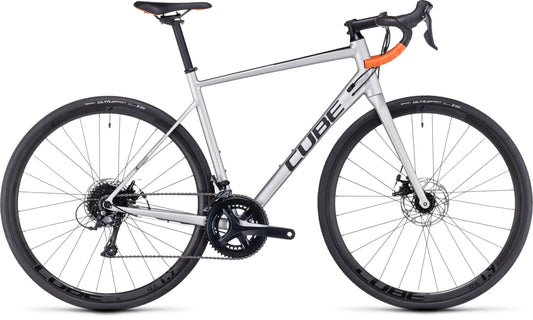 Bicicleta Ruta Cube Attain Pro Aro 700c Silver Naranjo